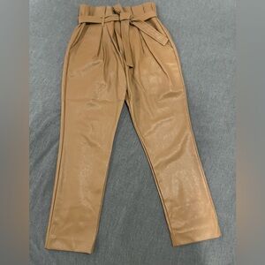 High waisted paper bag faux leather pants. (Color - COGNAC)